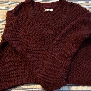 La Hearts Deep Burgundy V-Neck Sweater